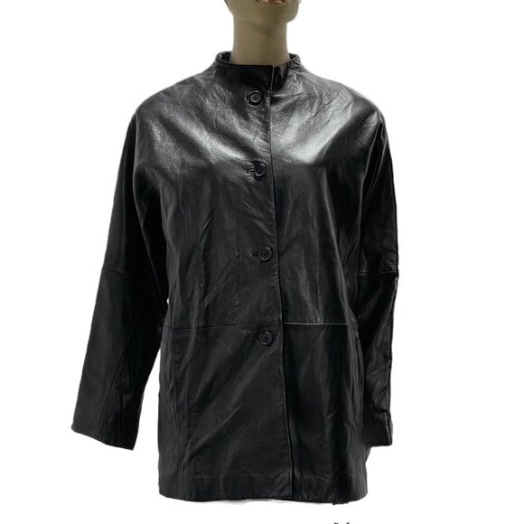 STONE MOUNTAIN Womens Black Leather Button-Up Jacket Size M - Picture 16 of 16